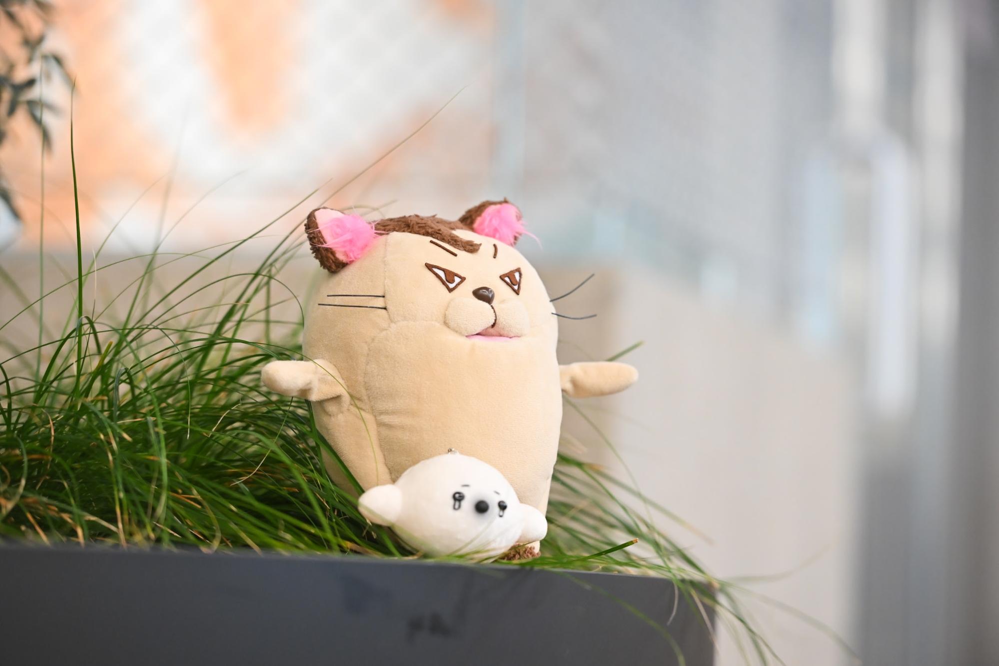 取材途中、宣伝大使のマロッピーに擬態してしまった杉田プロデューサー